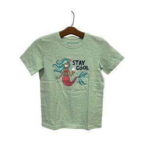 Life Is Good Naive Stay Cool Mermaid Crusher T Shirt Kids Medium Sage Green NEW